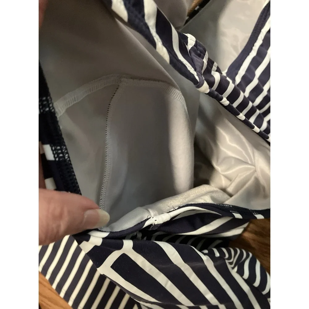 Lands' End High Neck Tankini Swim Top Size 18W DD Navy White‎ Stripes Modest